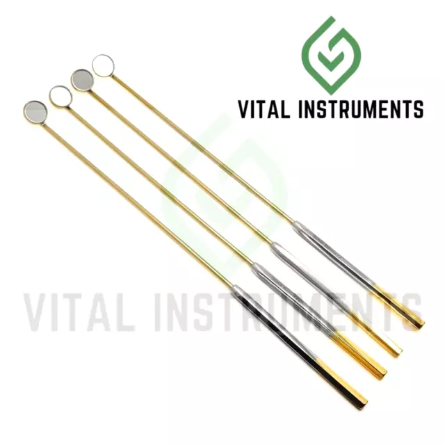 4 Laryngeal Mirror #1 Handle Boilable Custom-Made Gold German Dental Instrument