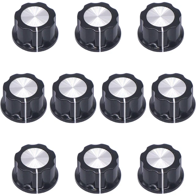 10pcs Silver Tone Top Rotary Knobs for 6 mm Dia. Shaft, Potentiometer Switch