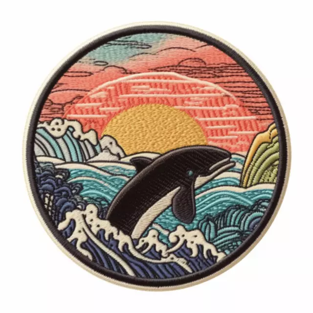 Orca Killer Whale Patch Iron-on Embroidered Applique Clothing Ocean Wave Summer