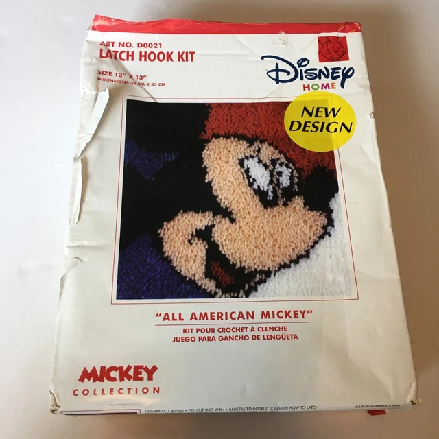 Kit de gancho de pestillo Caron Intl raro vintage todo americano Mickey Mouse nuevo caja abierta