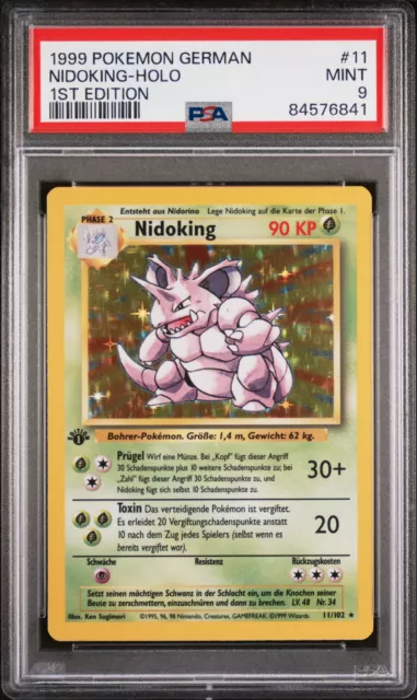 Pokemon Karte Nidoking 1. Edition Basis Base Set Deutsch Holo 11/102 PSA 9 Mint