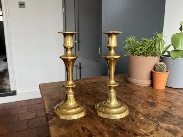 Pair Brass Candle Stick  Vintage Antique 23cm Tall Victorian - Holders