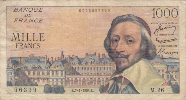 Billet 1000 F Richelieu du 7-1-1954 FAY 42.04 Alph. M.26