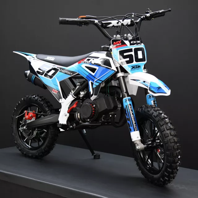 2024 XTM CRX 49cc 50cc Mini Dirt Bike Petrol 2-Stroke New Motorbike  White Blue