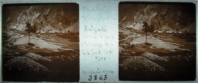 Plaque stéréoscopique photographie Chalet d'ailefroide dégâts orage 22 07 1914