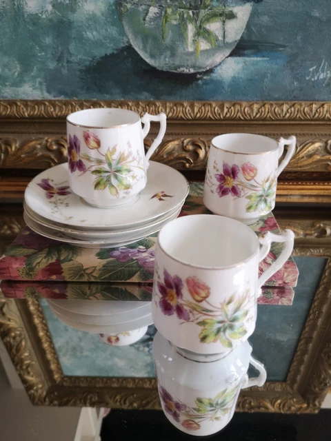 Lot de 3 tasses à café en porcelaine fine blanche et platine