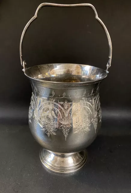 BEAUTY! Vintage EPNS Silver Plated Ice Bucket w/Handle Intricate Floral Design