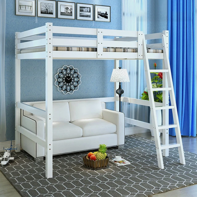 BUNK BED HIGH Sleeper Cabin Loft Bed Frame Desk Pine Wood Kids Single ...