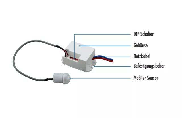 Mini Bewegungsmelder Infrarot verdeckte Unterputzmontage innen LED 360° 6m weiß 2