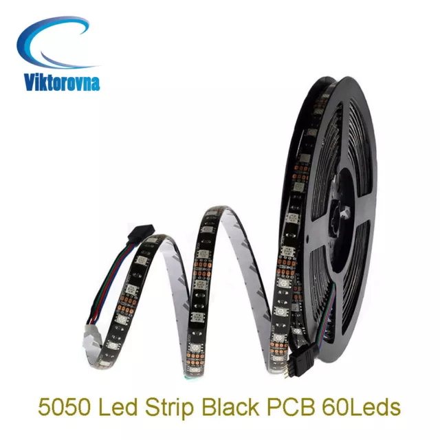 DC 12V 5050 RGB RGBW RGBWW LED Strip Light black PCB tape lights lamp 1M - 5M