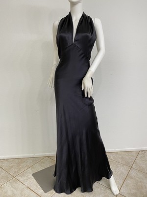 Hermès Bias Cut Black Silk Satin BiasCut Marilyn Monroe Dress Made In France 0/2