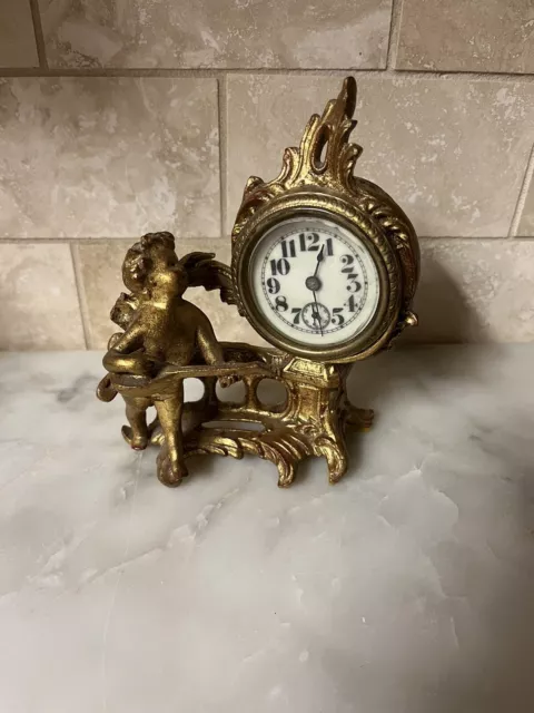 Antique 1890s Victorian Figural Cherub Mantle Clock With 4 Patents On Back