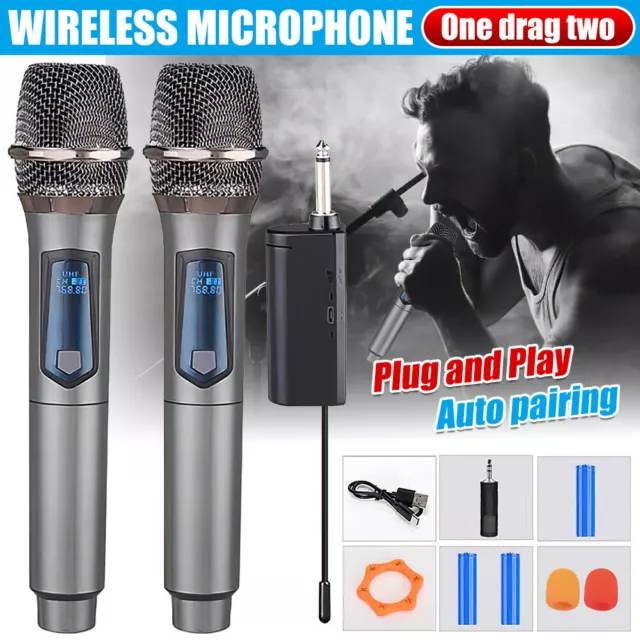 2X Wireless Microphone UHF Professional Handheld Mic System Receiver For Karaoke