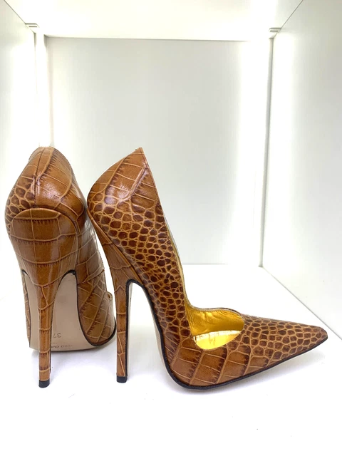 15 cm 37 Sexy sky high heels brown pointy pumps JURY - Italian Heels vero cuoio