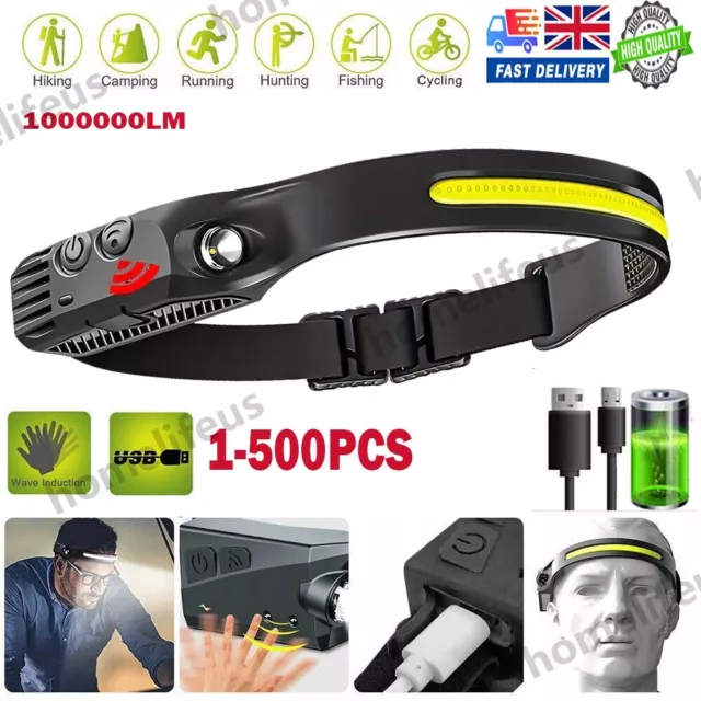 COB LED Headlamp USB Rechargeable Headlight Torch Work Light HeadBand Waterproof