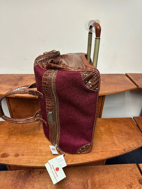New Samantha Brown Rolling Tweed Wheeled Weekender Burgundy/Camel