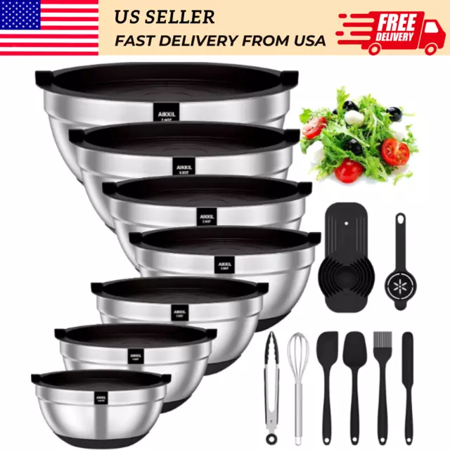 7 Mixing Bowls With Airtight Lids 13 Piece Spatula Set Stainless Steel Non Slip