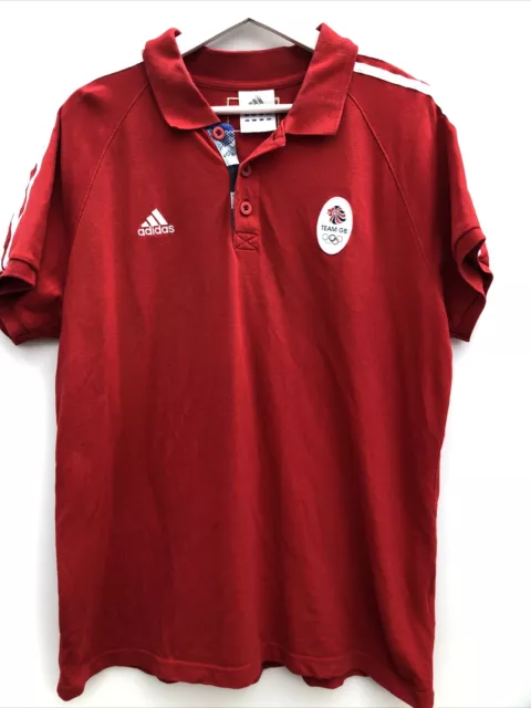 ADIDAS TEAM GB Polo Shirt 2012 Red Short Sleeve Olympics Mens Large L