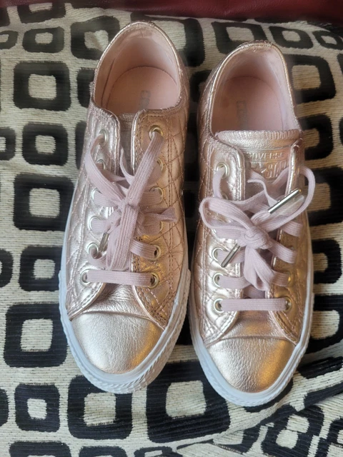 Converse rose gold all star metallic leather ox trainers hotsell