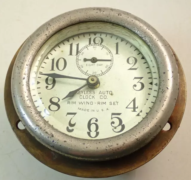 Antique Keyless Auto Rim Wind Travel Dash Car Automobile Clock