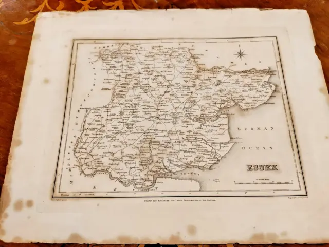 c1840s Essex County Map Lewis Topographical Dictionary Romford Colchester