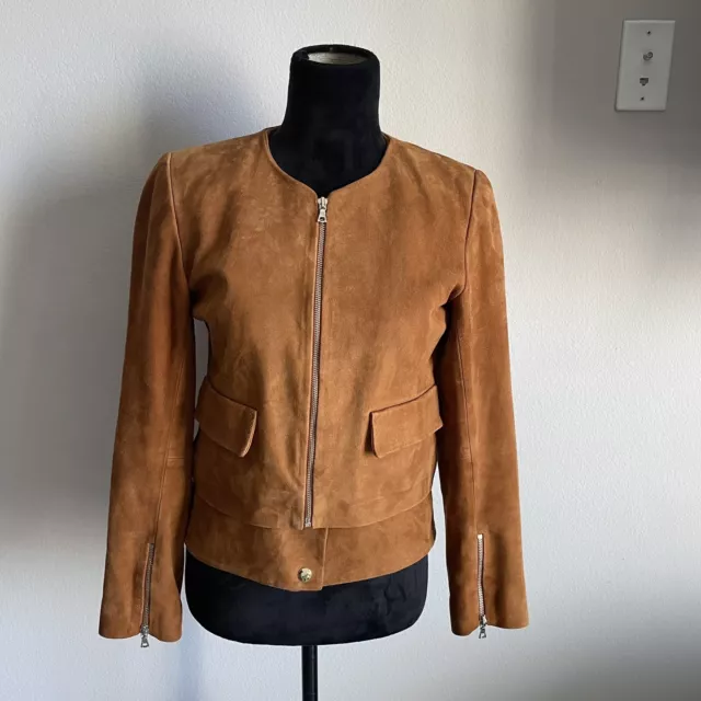 Sandro Paris Women's Goat Suede Leather Zip Up Jacket Camel Size 1