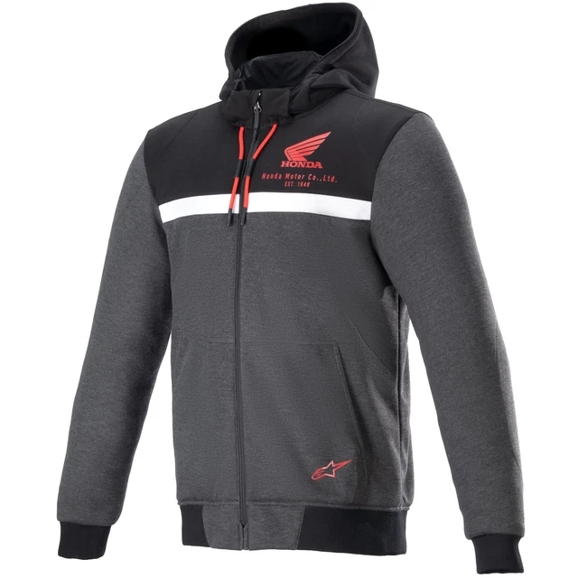 Felpa con cappuccio Alpinestars Honda Chrome Street nera melange/rossa giacca protettiva