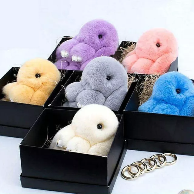 Adorable Fur Bunny Fluffy Rabbit Plush Toy Keyring Bag Charm Pendant Keychain