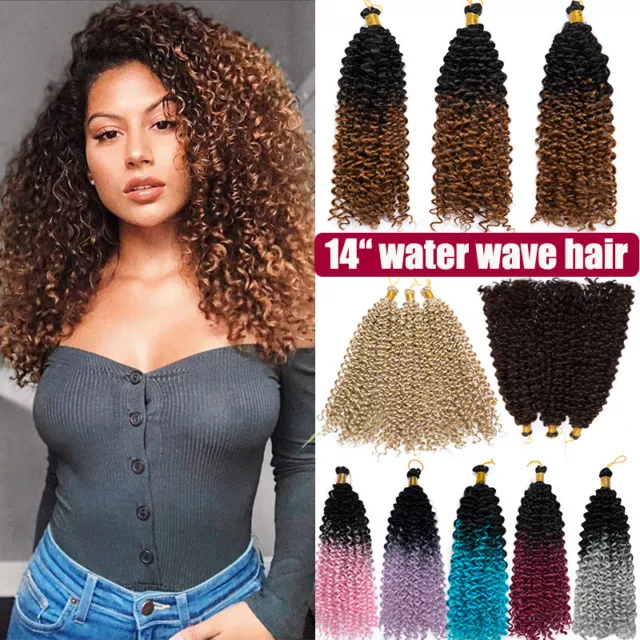 14" Hair Extensions Natural Water Wave as Human Bundle Deep Curly Crochet Braids