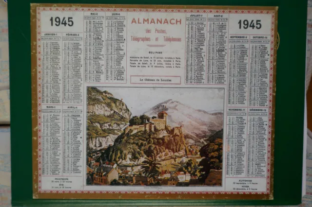 Calendrier  Almanach des PTT de 1945 + VERSO 1ER CALENDRIER DES POSTES