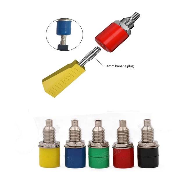 thumbnail image 2 of Switch Electronics 5-Pack 4mm Banana Test Socket Connectors – Red, Black, Blue, Green, Yellow 2 of 3