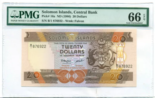 Solomon Islands 1986 20 Dollars Bank Note Gem Unc 66 EPQ PMG