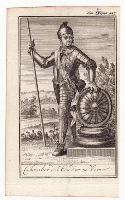 Gravure XVIIIe Chevalier Ordre de l'Écu d'Or Louis II de Bourbon 1721