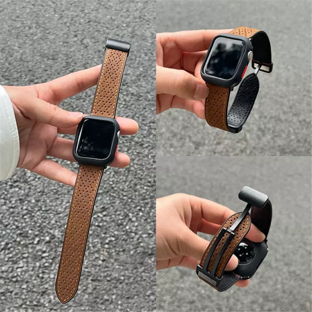 Magnetic Genuine Leather Band Strap for Apple Watch 9 8 7 6 SE Ultra 41/45/49mm