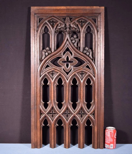 *French Antique Gothic Revival Panel in Solid Oak Wood Salvage Late 1800's