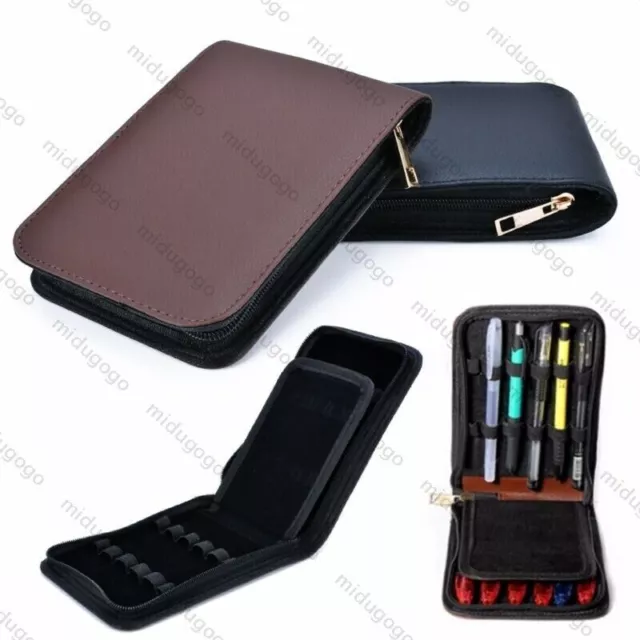 12 Pens Fountain Pen Roller Leather Case Holder Stationery For Student Black