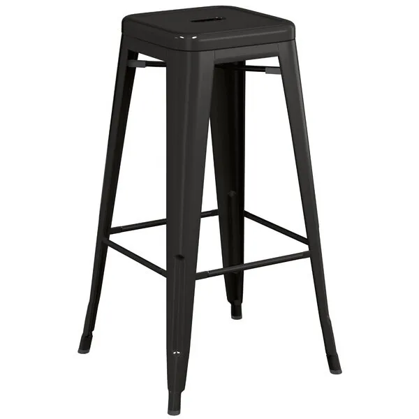 Lancaster Table & Seating Alloy Series Black Outdoor Backless Barstool - 10ct