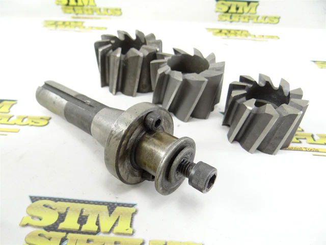 R8 Shell Mill Arbor 1" Diameter Rh Thread + 3 Hss Shell Mills 2-1/4" To 2-1/2"