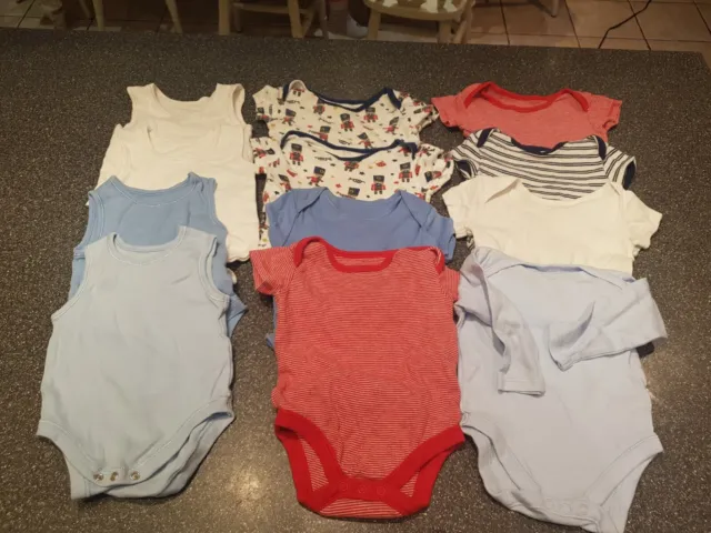 12 Baby Boys Age 6-9 Months Bundle Coloured Popper Vests TU George Etc