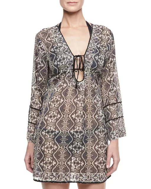 Letarte Pullover Tribal Sheer Silk Long Sleeve Tunic Cover Up Size XS 2