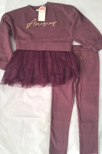 Set mini ragazze River Island età 18-24 mesi slogan viola tulle nuovo con etichette