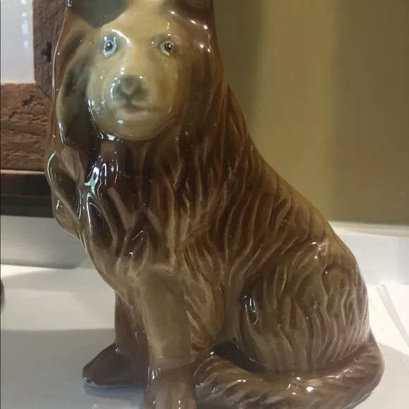 Vintage Ceramic Brown Collie Dog Figurine