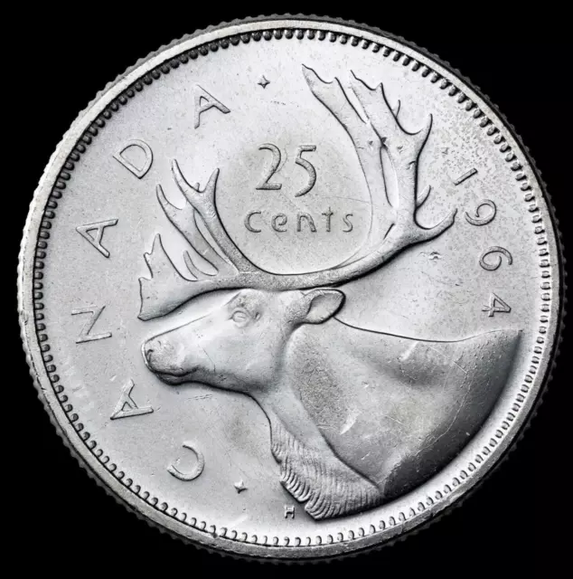 🍁 Canada 1964 25 Cents UNCIRCULATED BU Canadian Silver Die Crack Error Coin A