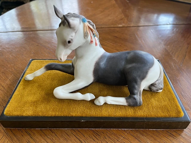 Cybis Fine Porcelain Pinto Colt Signed, with Original Velvet Topped Wood Stand