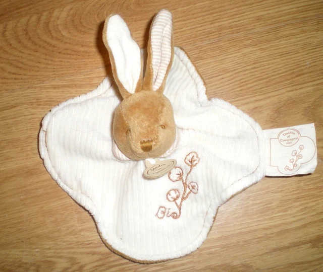 Doudou et compagnie lapin rabbit bunny hase beige crème blanc coton bio plat