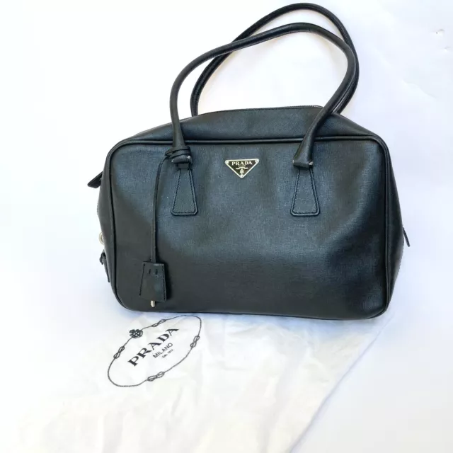 AUTHENTIC PRADA SAFFIANO Lux Nero Black Leather Bauletto Tote