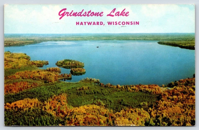 Vintage Postcard POSTED Aerial View Grindstone Lake Hayward Wisconsin