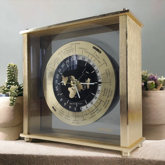 VINTAGE SEIKO QUARTZ World Time Zone Clock With Airplane Desk Table