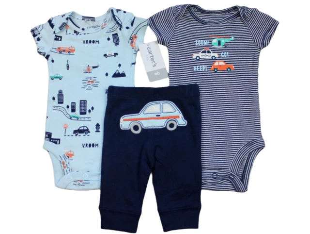 Carters Car Bum Navy Blue 3-Piece Pants Outfit Set Baby Boys Size NB Newborn NWT