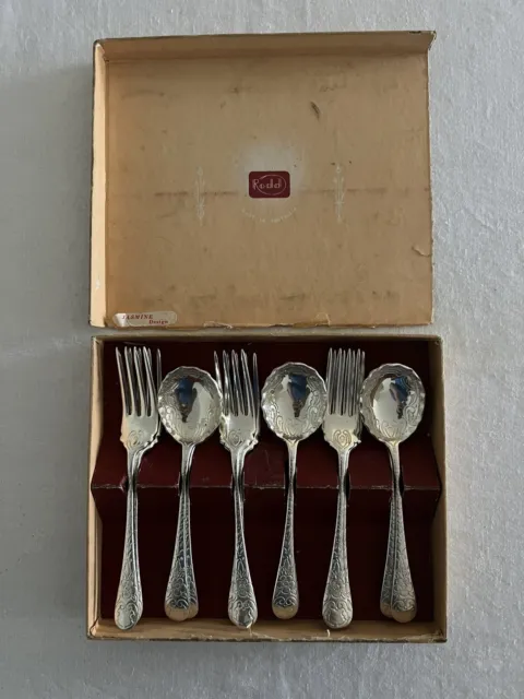Vintage Rodd Jasmine EPNS A1 Silver Plate Dessert Fruit Spoon Fork Cutlery Set 6